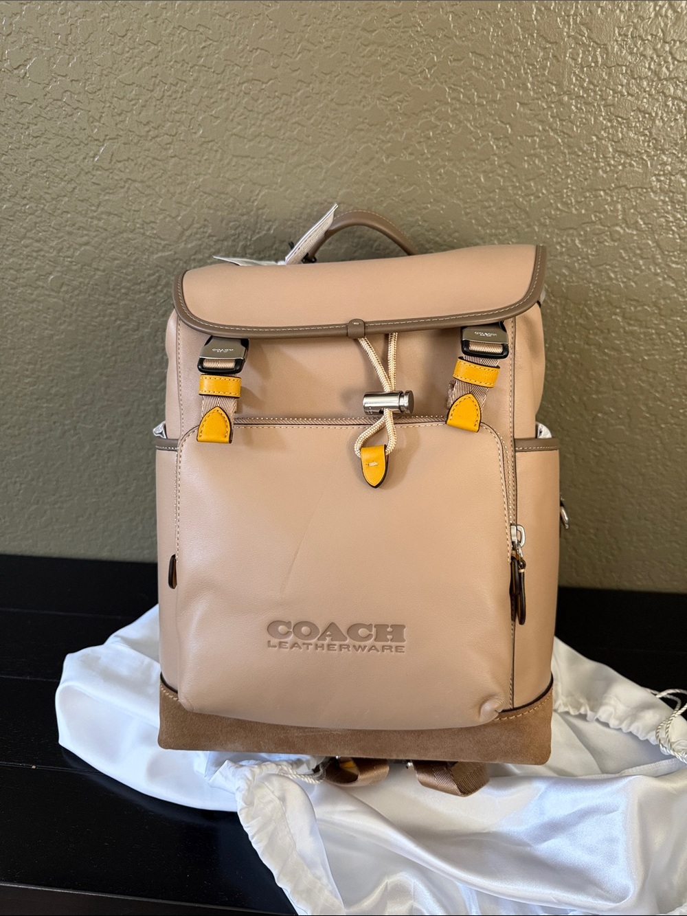 Coach Two-Tone Tan and Yellow Leather Backpack
